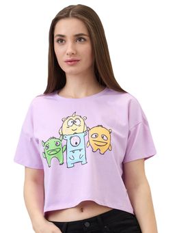 Spykar - Women Purple Boxy Fit Solid Half Sleeve Casual T-Shirt