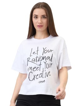 Spykar - Women White Oversized Printed Half Sleeve Casual T-Shirt