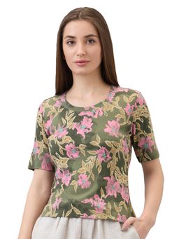 Spykar - Women Green Slim Fit Printed Half Sleeve Casual T-Shirt