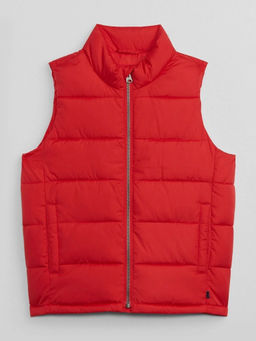 GAP - Red Boy's High Neck Quilted Sleeveless Puffer Jacket