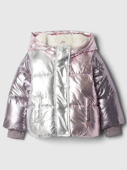 GAP - Silver Girl's Metallic Hooded Puffer Jacket