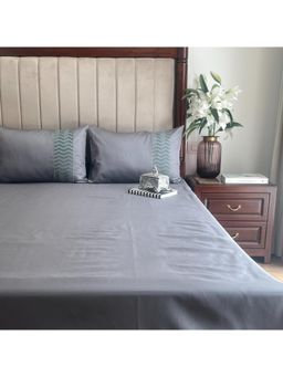 Sadyaska - Dark Grey Chevron Cotton Rich Bedsheet (King)