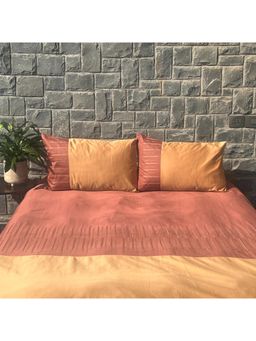 Sadyaska - Terracotta And Honey Mustard Speckle Embroidered Cotton Bedsheet (King)