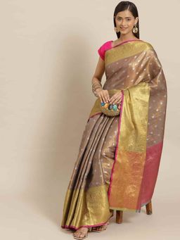 Silk Land - Pure Banarasi Silk Saree with Unstiched Blouse Piece Brown with Unstitched