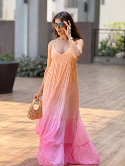 Label Aishwaryrika - Auriella Pink & Peach Ombre Maxi Dress