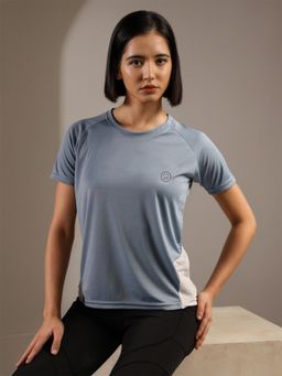 CHKOKKO - Women Blue Half Sleeve Gym T-Shirt