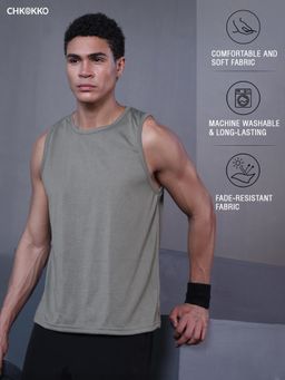 CHKOKKO - Men's Olive Sleeveless Premium Tank