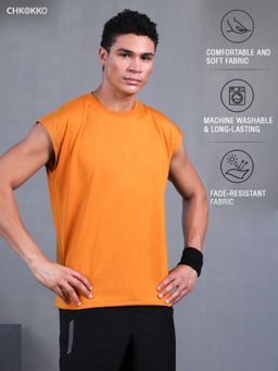 CHKOKKO - Men's Mustard Sleeveless Oversized Tank