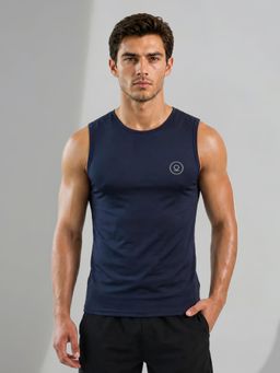 CHKOKKO - Men's Navy Blue Body Fit Stretch Compression Tank