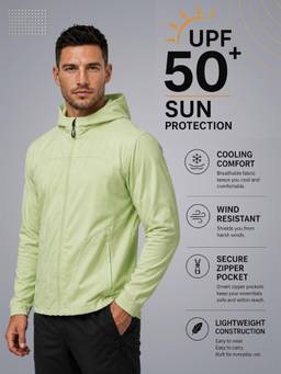 CHKOKKO - Men's Green Lightweight Solid Hooded Windcheater Jacket With Pockets