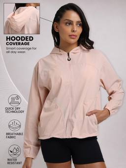 CHKOKKO - Pink Women Lightweight Hooded Sporty Windcheater Jacket