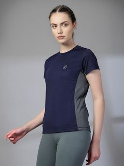 CHKOKKO - Womens Mesh Gym T-Shirt Dry Fit Breathable Yoga Running Workout Navy Blue