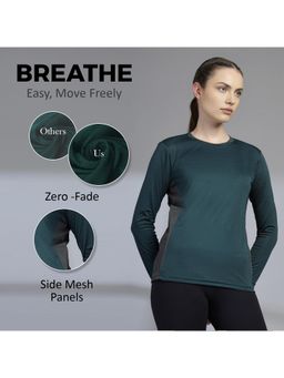 CHKOKKO - Womens Full Sleeve Dry Fit Gym T-Shirt, Breathable Mesh Workout Top Green