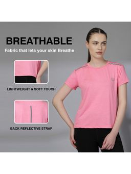 CHKOKKO - Womens Gym T Shirt Quick Dry Breathable Anti Odour Stretch Yoga Running Top Pink