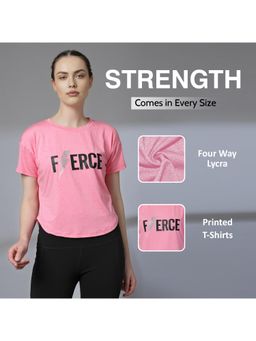 CHKOKKO - Womens Typography Apple Cut Gym T Shirt Quick Dry Breathable Pink