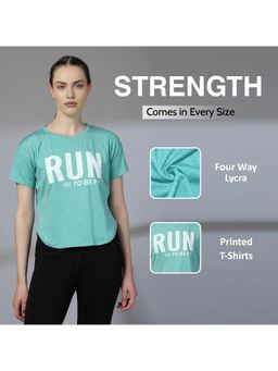 CHKOKKO - Womens Typography Apple Cut Gym T Shirt Quick Dry Breathable Green