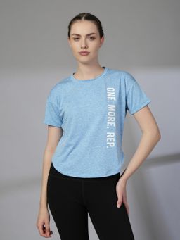 CHKOKKO - Womens Typography Apple Cut Gym T Shirt Quick Dry Breathable Blue