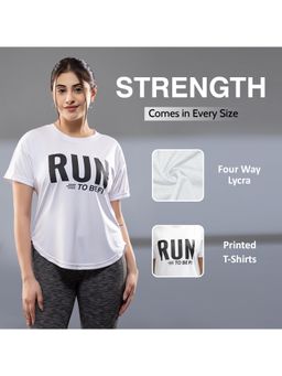 CHKOKKO - Womens Round Neck Typography Apple Cut T Shirt Breathable White