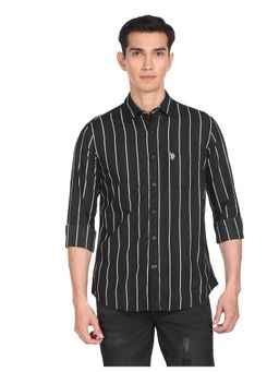 U.S. POLO ASSN. - Men Black Striped Tailored Fit Formal Shirt