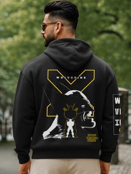 Bewakoof - Marvel Wolverine Men Jet Black Weapon Graphic Printed Oversized Hoodie