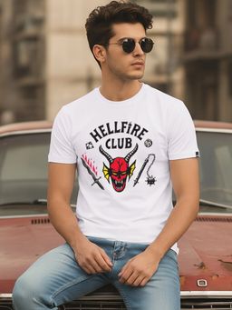 Bewakoof - Stranger Things Men White Hell Fire Club Graphic Printed T-Shirt