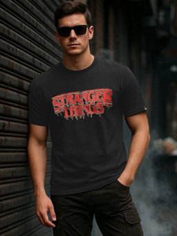 Bewakoof - Stranger Things Men Jet Black Stranger Things Typography Printed T-Shirt