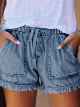 Oh Rare - Blue Women Regular Fit Mid-Rise Shorts