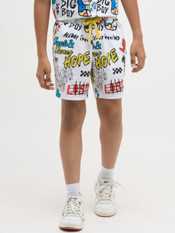 Jack & Jones Junior - White Cotton Printed Shorts