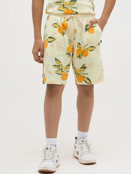 Jack & Jones Junior - Light Yellow Printed Cotton Shorts