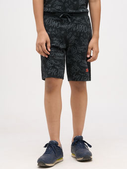 Jack & Jones Junior - Boys Printed Cotton Black Shorts