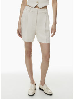 Fnocks - Women Elegant High-Waisted Pleated Off White Short