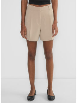 Fnocks - Women Elegant High-Waisted Pleated Beige Short