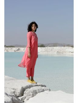 Tatwa Designs - Coral Pink Yoke Buta Kurta (Set of 3)