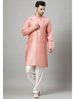UTSAV FASHION - Men Regular Chanderi Silk Pink Kurta with Pant