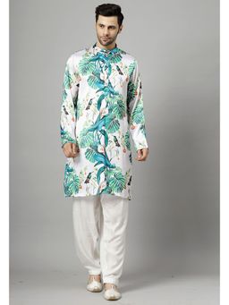 UTSAV FASHION - Men Floral Printed Regular White Kurta with Patiala