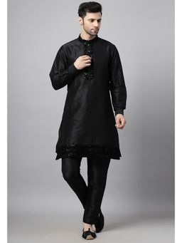 UTSAV FASHION - Men Regular Black Sequinned Dupion Silk Kurta with Pant
