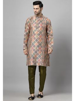 UTSAV FASHION - Men Printed Regular Raw Silk Multi-Color Kurta with Pant