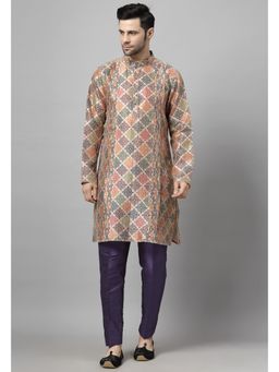 UTSAV FASHION - Men Printed Regular Raw Silk Multi-Color Kurta with Pant
