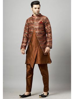UTSAV FASHION - Men Angrakha Brown Kurta and Pant with Jacket