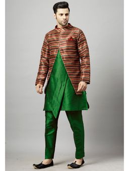 UTSAV FASHION - Men Angrakha Green Kurta and Pant with Jacket