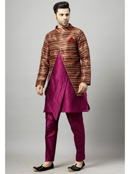 UTSAV FASHION - Men Printed Layered Lavender Kurta and Pant with Jacket