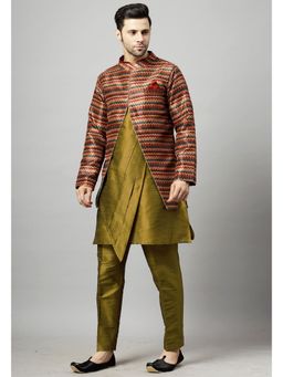 UTSAV FASHION - Men Angrakha Gold Kurta and Pant with Jacket