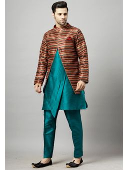 UTSAV FASHION - Men Angrakha Indigo Kurta and Pant with Jacket