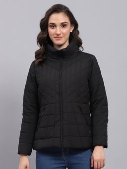 Monte Carlo - Women's Solid Black High Neck Full Sleeve Puffer Jacket