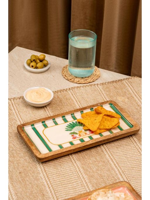 The Pitara Project Wooden Platter - Monkey Business Rectangle