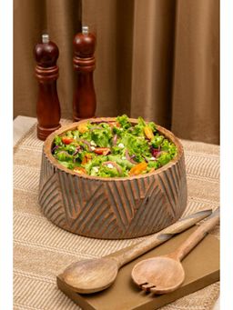 The Pitara Project - Salad Bowl + Server Set Wooden Vintage Grey
