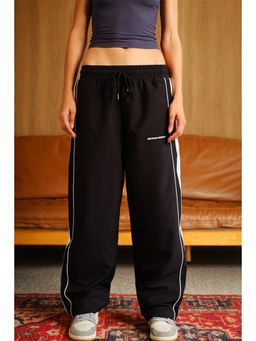 Bonkers Corner - Womens Black Tape Wide Leg Solid Trackpant