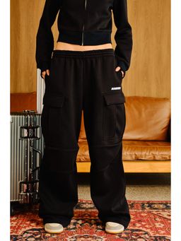Bonkers Corner - Womens Black Stealth Solid Cargo Trackpant