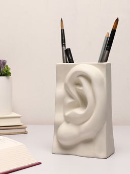 Bonhomie - White Solid Ear Shaped Minimalistic Ceramic Vase