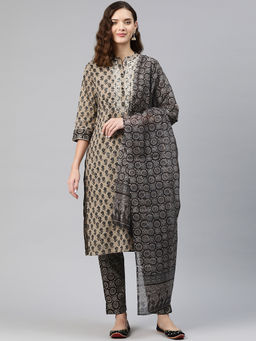 Readiprint - Straight Style Beige Color Kurta and Pant with Dupatta (Set of 3)